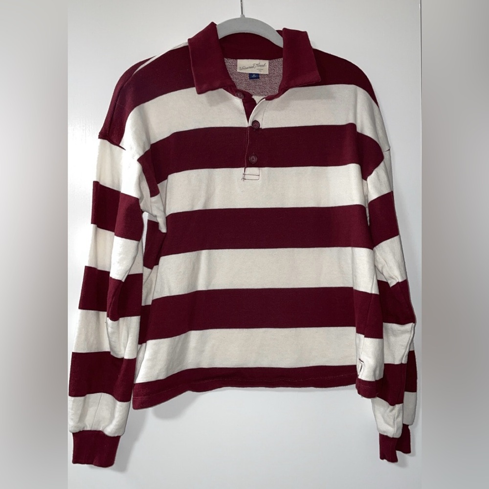 Universal Thread Burgundy & Cream Striped Long Sleeve Top M